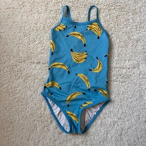 Hanna Andersson Blue Banana Print Girls One-Piece Swimsuit Sz 5